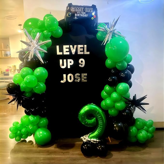 Green and Black Soccer Balloon Garland Arch Kit, Black Light Lime Green Latex Balloons Balloon for Boys Men Video Game Jungle Football Theme Baby Shower Soccer Birthday Party Decorations Supplies