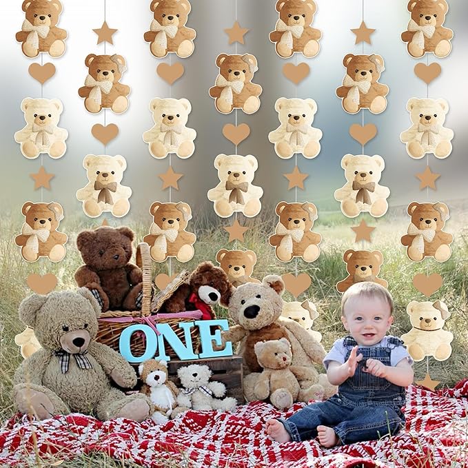 Brown Bear Birthday Party Decorations 8PCS Teddy Bear Garland banner Bear Baby Shower Supplies Bearly Wait Gender Reveal Hanging Cutout Garlands for Birthday Wedding Party Decor