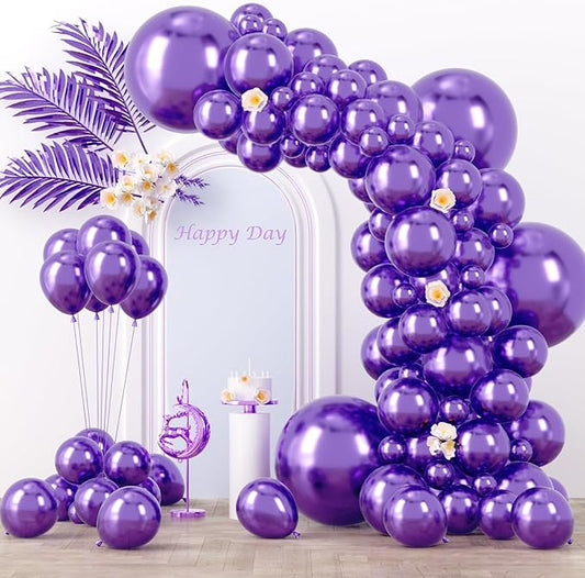 Voircoloria 130pcs Metallic Purple Balloons Different Sizes 18" 12" 10" 5" Chrome Purple Latex Balloon Garland Arch Kit for Birthday Baby Shower Graduation Wedding Gender Reveal Party Decorations