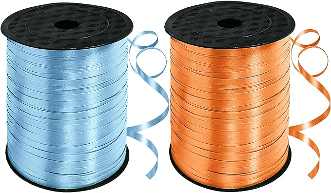 TONIFUL 500 Yards Curling Ribbon-Balloon Ribbon-Balloon String for Art&Craft Decor,Gift Wrapping,Ribbons and Bows for Christmas New Year Birthday Gifts Graduation Supplies (Light Blue Orange)