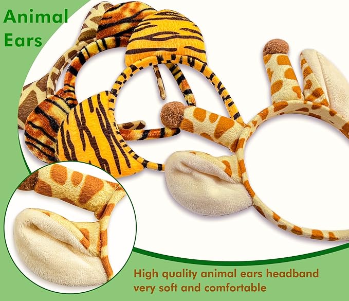 16Pcs Jungle Animal Ears Headbands as Safari Party Favors Wild One Birthday Decorations Plush Animal Headpiece for Kids Adults