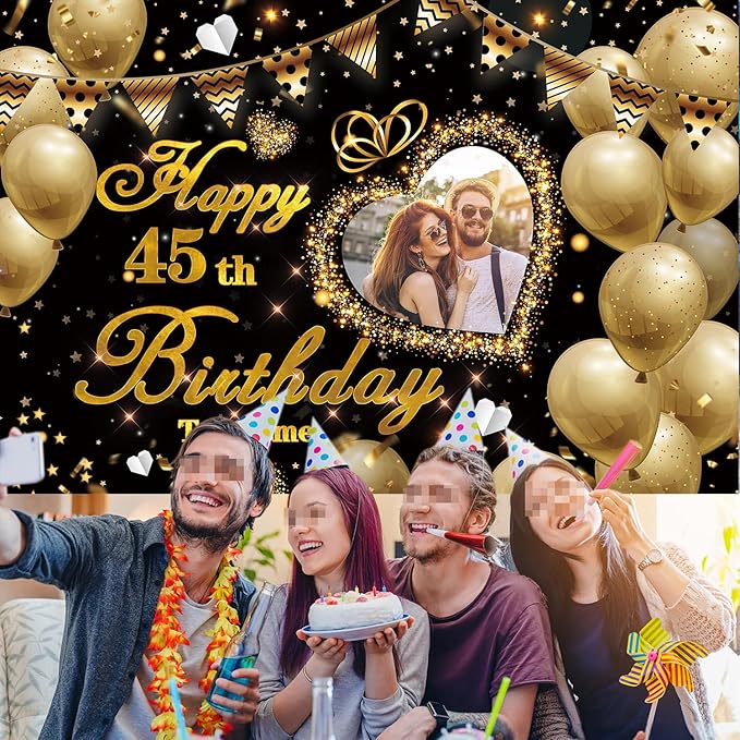 Dicodes Custom Black and Gold Theme Birthday Banner for Party Happy Birthday Backdrop Decoration Personalized with Name and Photo