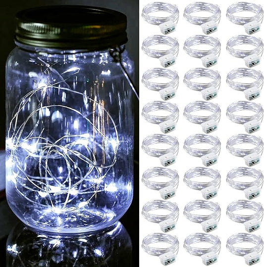 ZGWJ 24 Pack Fairy Lights Battery Operated, 7FT 20LED Mini Fairy String Lights Silver Wire 3 Modes for DIY, Parties, Wedding, Bedroom, Halloween Christmas Decoration- Cold White