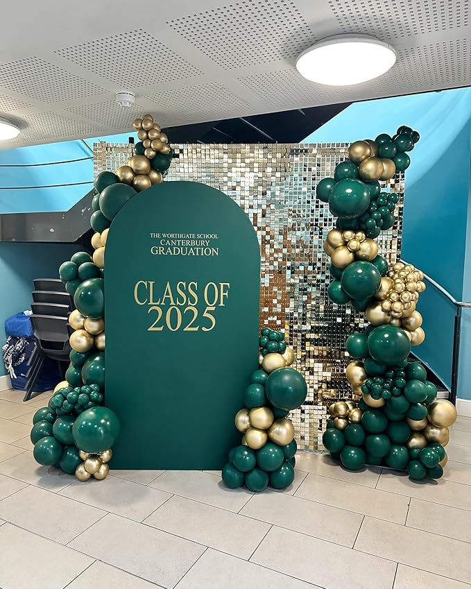 Green and Gold Latex Balloons, 60pcs 12 Inches Metallic Green Gold Confetti Balloons with 1 Ribbon for Graduation, Jungle, Birthday, Baby Shower Party Decorations