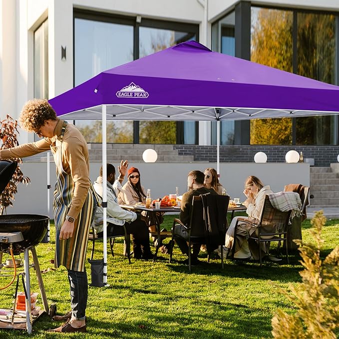 EAGLE PEAK Pop Up Canopy Tent with Wheeled Carry Bag, 8 Stakes, 4 Ropes, 4 Weight Bags, Easy Set Up Tent Canopy, 12x12 ft, 144sqft of Shade, Purple