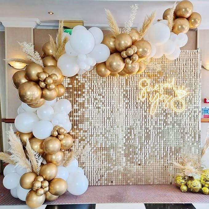 COKAOBE White and Gold Balloons Garland Kit, 124pcs White Metallic Gold Confetti Balloon Arch Kit for Wedding, Engagements Birthday Graduation Baby Shower Celebrations Anniversary Party Decorations