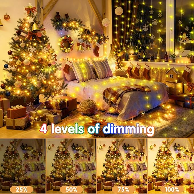 KNONEW 203FT 600 LED Outdoor Fairy Lights Plug in, Christmas Fairy Lights Outdoor Waterproof 8 Modes Memory Times for Wedding Bedroom Walls Garden Trees Decoration(Warm White)