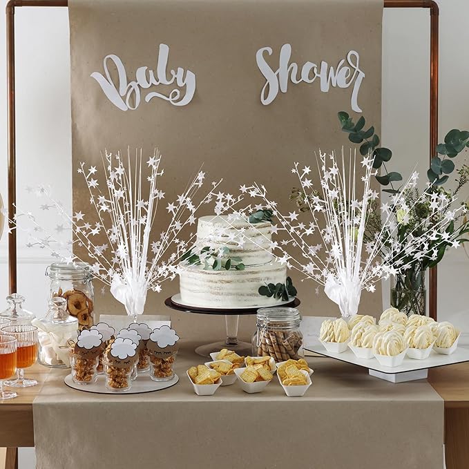 Crowye 6 Pcs Metallic Foil Spray Centerpiece Party Star Decoration Table Decor for Birthday Wedding Graduation Bachelorette Spring Party Holiday(White,Small Star)