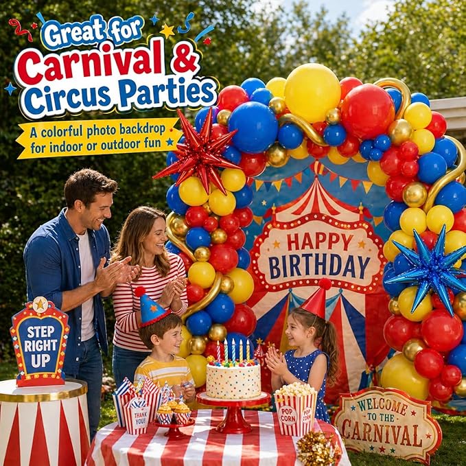 126Pcs Red Blue Yellow Balloon Arch Kit, Cartoon Hedgehog Theme Primary Color Balloon with Gold Circle Explosion Star Foil Balloon Garland Set for Boys Kids Carnival Circus Birthday Party Decorations