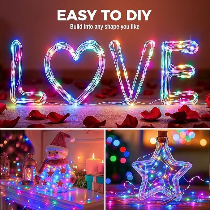 litogo 24 Pack 7FT 20 LED Fairy Lights Battery Operated, 3 Lighting Modes, Bulk Mini Twinkle String Lights Waterproof Silver Wire for Weddings Mason Jars Party Christmas Decorations-Multi-Colored