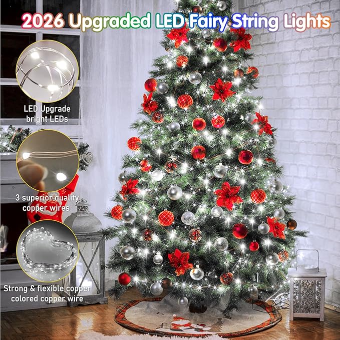 KNONEW 203FT Outdoor Christmas Fairy Lights Plug in,600 LED String Lights Outdoor Waterproof 8 Modes Memory Times for Wedding Bedroom Walls Garden Trees Decoration(Cool White)