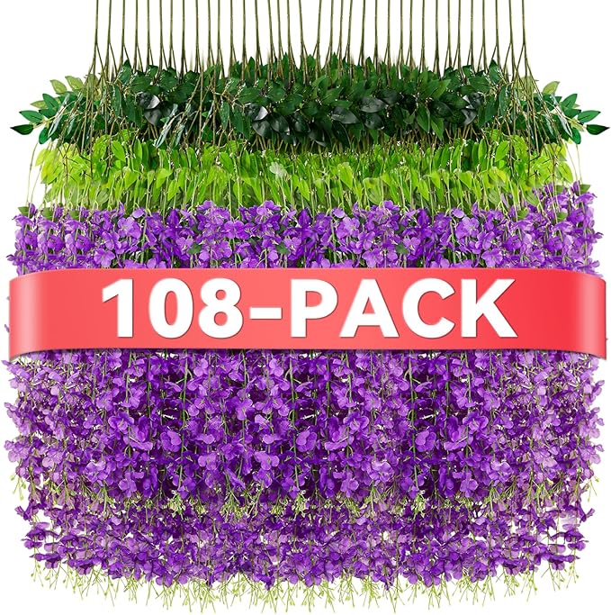 Alotiki Wisteria Hanging Flowers,Fake Hanging Flowers,Wisteria artificiales Garland for Home Wedding Arch Floral Party Garden Ceremony Outdoor Decor,3.6 feet Long(108,Purple)