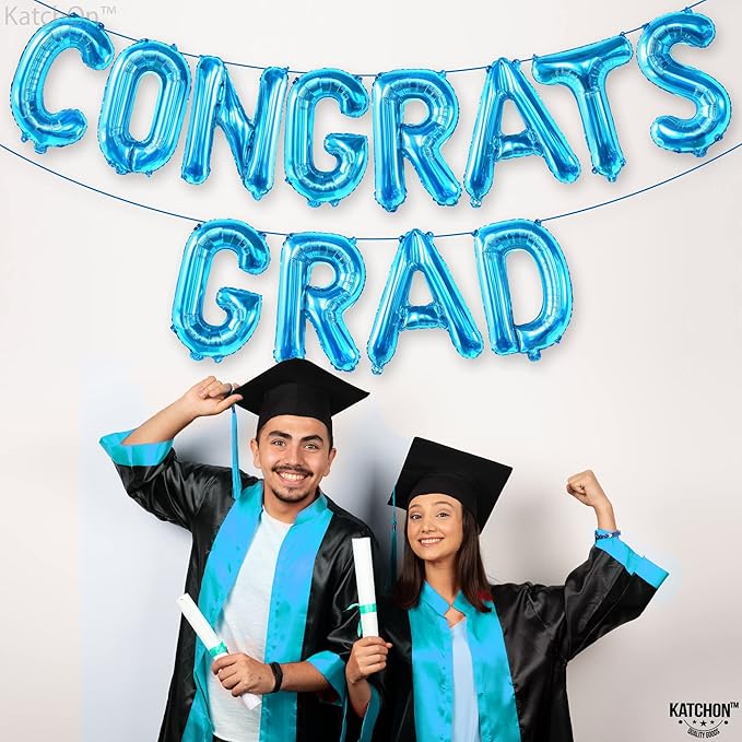 Blue Congrats Grad Balloons - 16 Inch | Congrats Grad Banner For Blue Graduation Decorations 2026 | Congratulations Banner for 2026 Graduation Decorations | Graduation Balloons - KatchOn