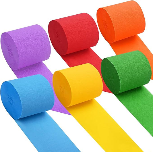 Oubest Rainbow Crepe Paper Streamers 6 Rolls, 3" x 50ft Each, Colorful Streamers Party Decorations for Birthday, Baby Shower, Wedding, Bachelorette Party, Graduation, Anniversary, Halloween, Christmas