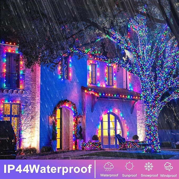 120 LED Christmas Lights Outdoor Indoor 40ft Christmas String Lights 8 Modes Clear Wire Plug in Twinkle Fairy Light for Bedroom House Holiday Party Christmas Tree Decorations, Multicolor