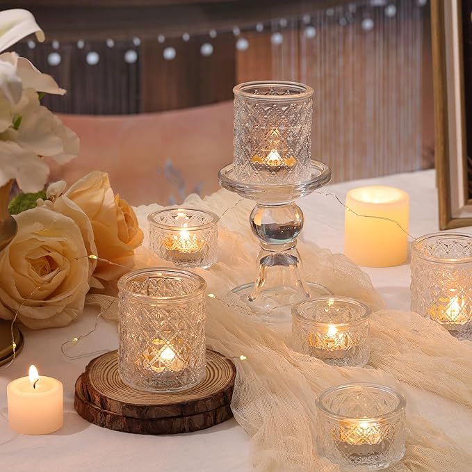 36 Pack Clear Glass Votive Candle Holders, Vintage Candle Holder for Wedding Table Centerpieces, Tealight Candle Holder for Table Bridal Shower Birthday Party Table Decoration