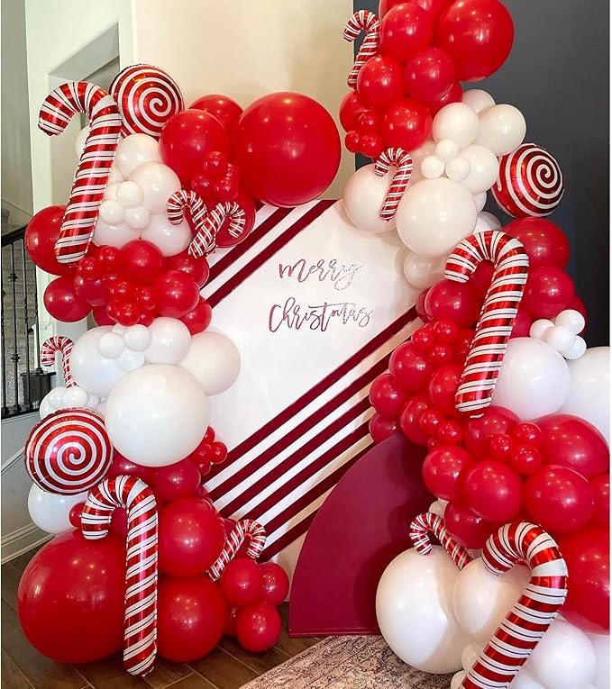 YAOWKY Red and White Balloon Garland Arch kit,124PCS 18 12 10 5 Inch Matte Red Matte White Christmas Latex Balloons and Red Confetti Balloons for Wedding Birthday Party Valentine's Day Decoration