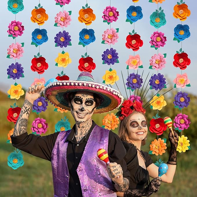 Spakon 8 Pcs Mexican Paper Flower Decorations Mexican Fiesta Garlands Cinco de Mayo Flat Floral Hanging Banner Cutouts for Birthday Decorations Baby Shower Cinco De Mayo Party Decor