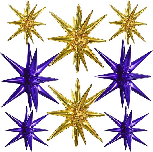 TONIFUL 8 Pcs Purple Gold Foil Balloons Large Star Balloons Explosion Star Mylar Balloons for Party Backdrop Christmas New Year Birthday Wedding Baby Shower Graduation Anniversary Photo Booth Supplies