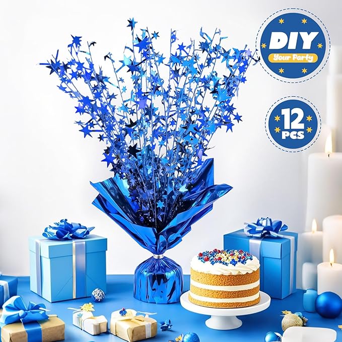 12 Pack Metallic Foil Spray Centerpiece Star Table Decoration Burst Table Centerpieces for Birthday Weddings Anniversaries Christmas New Year Holiday Party Supplies Decor (Blue)
