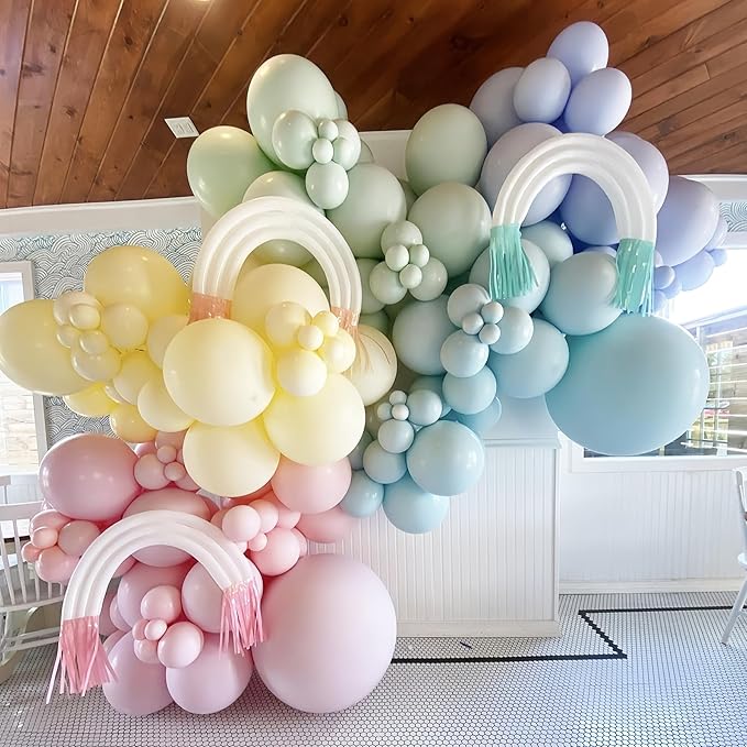 Voircoloria 130pcs Pastel Balloons Different Sizes 18" 12" 10" 5" Macaron Latex Balloon Garland Arch Kit for Birthday Easter Baby Shower Graduation Wedding Gender Reveal Anniversary Party Decorations