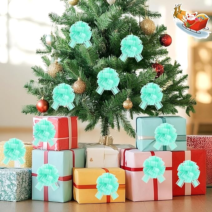12 Pcs Blue Green Gift Bow Pull Bows for Gift Warpping Christmas Warp Ribbon Bow Party Birthday Wedding Solid Bows for Bikes Anniversary Boxes Flower Decorations Valentine's Day (Blue-Green-E)