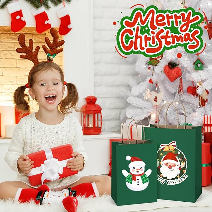 BagDream Forest Green Gift Bags with Handles 5.25x3x8 Inch 25Pcs Small Kraft Paper Gift Bags for Christmas, Thanksgiving, Craft, Outings, Party Favors, Retail, Grocery, Recyclable