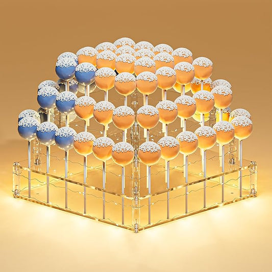 Goabroa Cake Pop Stand, 72 Holes Upgraded Acrylic Cake Pop Holder with LED Light, Cake Pop Display for Weddings Christmas Birthday Parties Anniversaries Halloween Candy Decorative