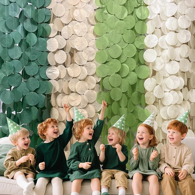 205 Ft Sage Green Party Decorations Oilve Green and Beige Circle Dot Backdrop Garland Tissue Paper Polka Dots Hanging Streamer for Baby Shower Birthday Wedding Engagement Bachelorette Party Supplies