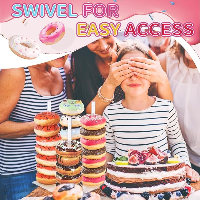 2 Pack Acrylic Donut Stand with Lazy Susan Turntable Tower Stand, Includes 2 Rotating Bases and 8 Support Rods, Perfect for Dessert Tables, Birthday, Wedding, Baby Shower, Party (2 Pack)
