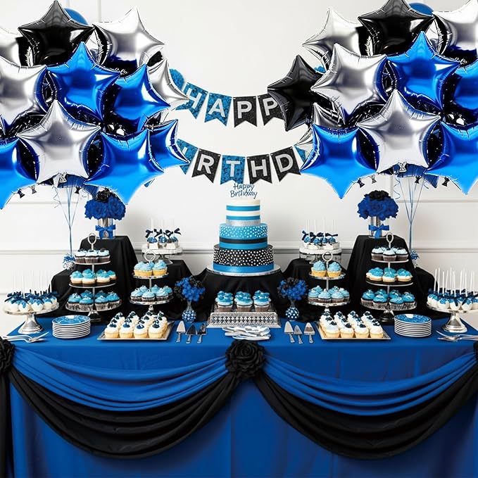 TONIFUL 15Pcs 18 Inch Large Navy Blue Silver Black Star Shape Foil Balloons Big Stars Helium Mylar Ballons for Birthday Wedding Bridal Shower Anniversary Engagement Party Decorations Supplies