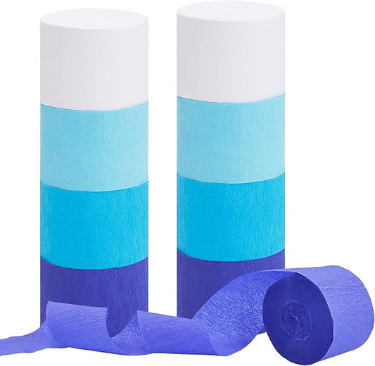 8 Rolls Crepe Paper Streamers Party Decorations, 1.77 Inch x 656 Feet Crepe Streamers, Blue Streamers Birthday Party Decorations