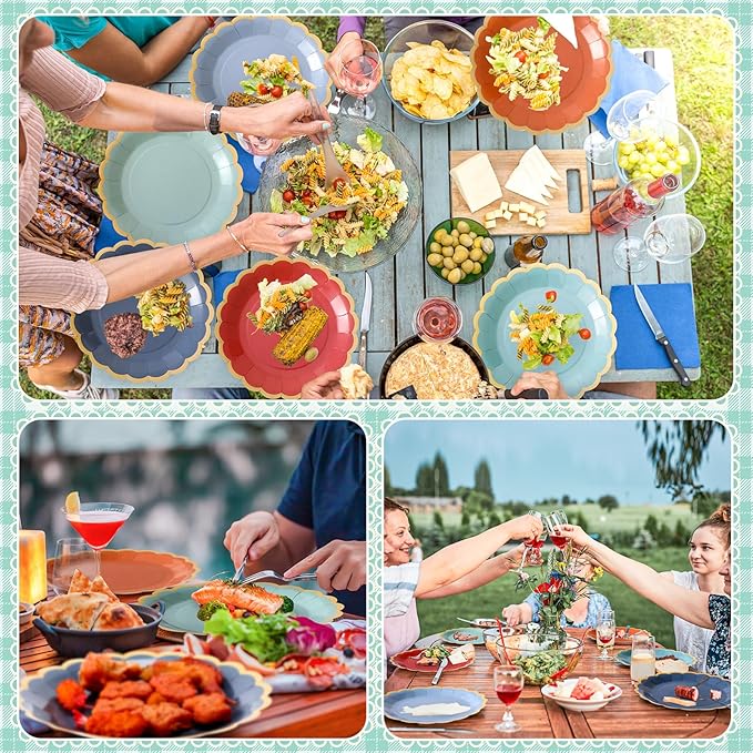 96 Pcs Blue and Orange Paper Plates 9 Inch Gradient Scalloped Paper Plates Disposable Dinner Dessert for Birthday Wedding Bridal Party Supplies, 6 Colors