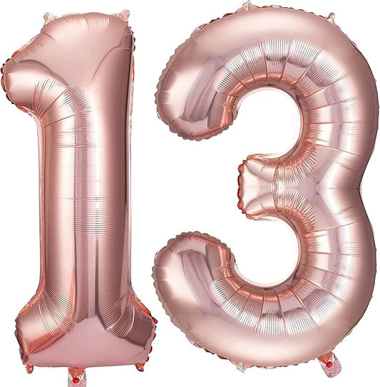 Rose Gold 13 Number Balloons Big Giant Jumbo Large Number 13 Foil Mylar Balloons for Girl Boy 13th Birthday Party Supplies 13 Anniversary Events Decorations-40 inch