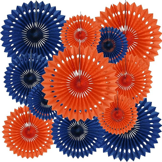BEISHIDA Blue Orange Tissue Hanging Honeycomb Round Paper Fans Decoration Set for Birthday Baby Shower Bachelorette Wedding Photo Booth Backdrops Anniversary Paper Party Supplies(12 Packs)
