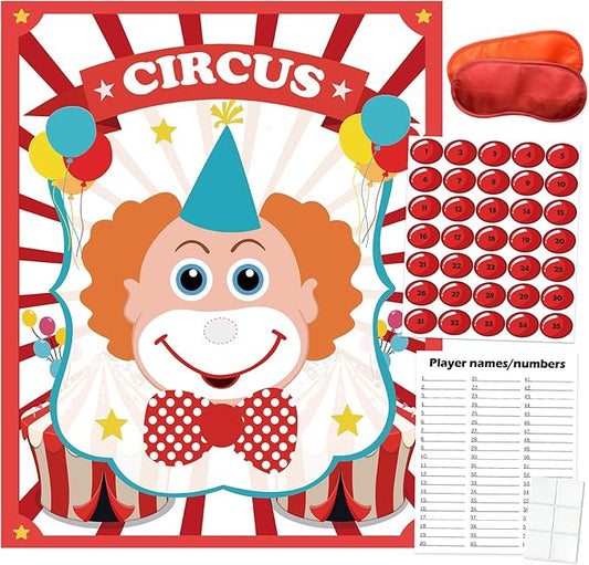 PARTYLOUD Pin The Nose on The Clown, Circus Party Games, Carnival Themed Party Games Toddlers Preschool Party Supplies Favors for Boys Girls Adults 35 Guests
