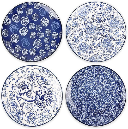 KitchenTour Ceramic Dinner Plates, 10.5 Inch Large Salad Plates Set of 4, Serving Plates for Dessert, Pasta, Steak, Dishwasher and Microwave Safe