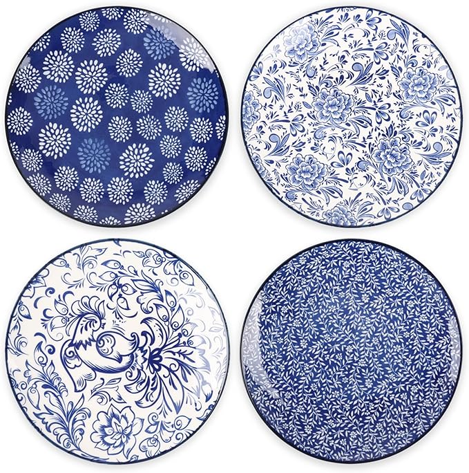 KitchenTour Ceramic Dinner Plates, 8.5 Inch Salad Plates Set of 4, Serving Plates for Dessert, Pasta, Steak, Dishwasher and Microwave Safe