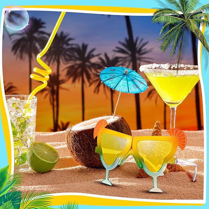 6 Pcs Margarita Funny Sunglasses Party Decor Eyeglasses Hawaiian Sunglasses for Summer Beach Luau Tropical Party(Yellow-green)