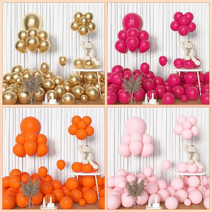 Amandir 153Pcs Pink and Orange Balloon Arch Kit, Different Sizes 18 12 10 5 Inch Metallic Gold Sunset Hot Pink Orange Confetti Latex Balloons Birthday Summer Tropical Graduation Party Decorations