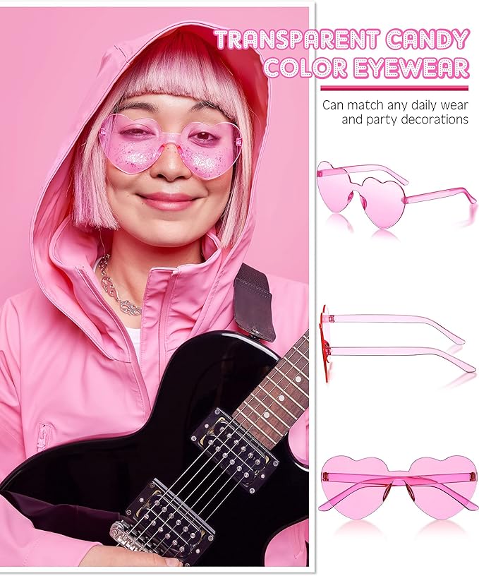 Kingdder 24 Pairs Heart Shaped Sunglasses Rimless Glasses Bulk Candy Color Tinted Eyewear Summer Party Favors