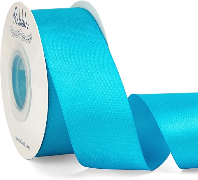 Ribbli Turquoise Blue Double Faced Satin Ribbon,1-1/2” x Continuous 25 Yards,Use for Bows Bouquet,Gift Wrapping,Wedding Decoration