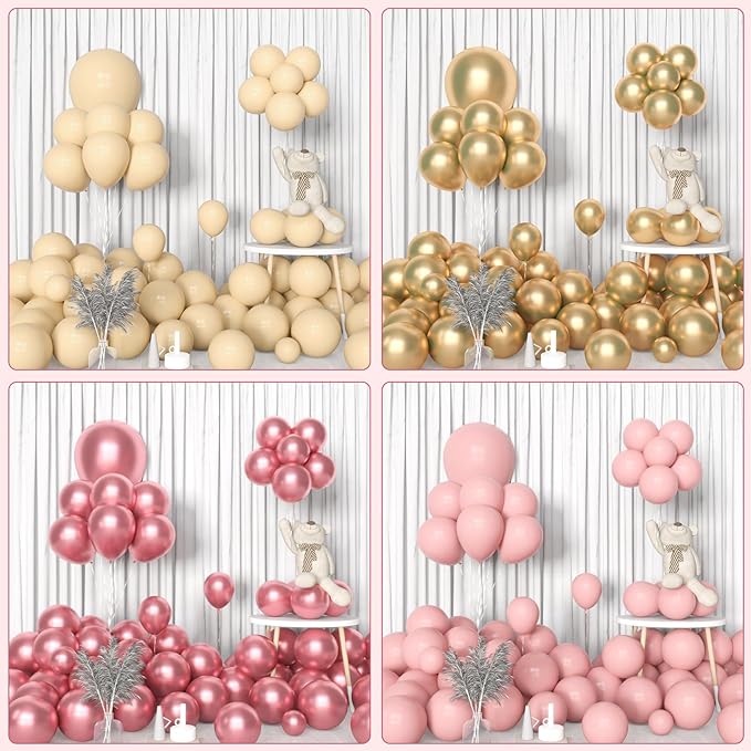 Amandir 153Pcs Boho Blush Balloon Arch Garland Kit, Different Sizes 18 12 10 5inch Nude Cream Peach Dusty Rose Pink Gold Confetti Balloon for Mothers Day Baby Shower Birthday Party Wedding Decorations