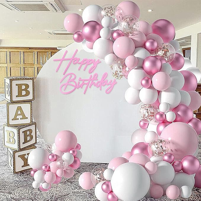 Happy Birthday Sign for Backdrop - Felt Happy Birthday Letter Sign for Balloon Arch Birthday Party Balloon Arch Backdrop Decorations for Birthday Party Baby Shower - Pink
