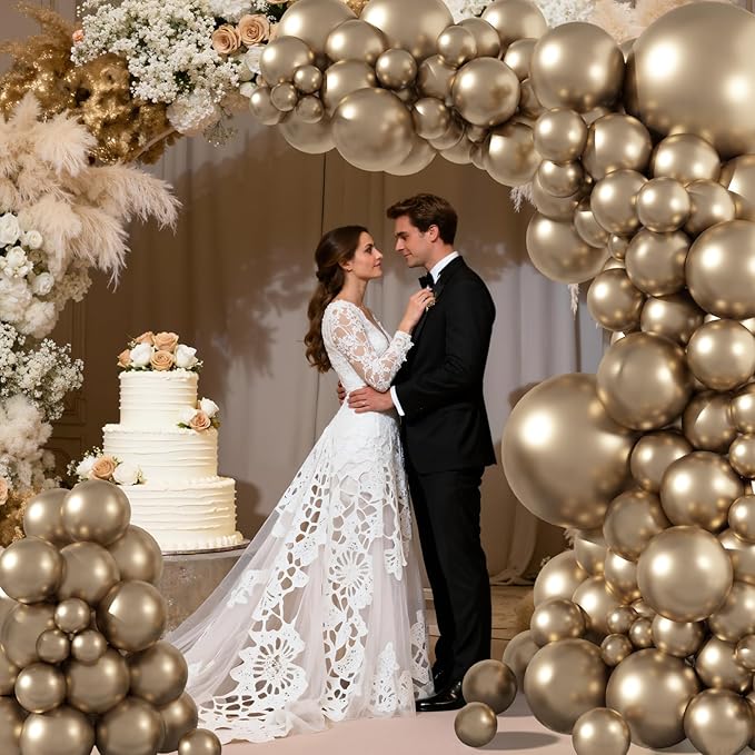 Amandir 153pcs Metallic Gold Balloons Arch Garland Kit Different Sizes 18 12 10 5 Inch Chrome Gold Champagne Balloon for Birthday Wedding Anniversary Bachelorette Graduation Party Decorations