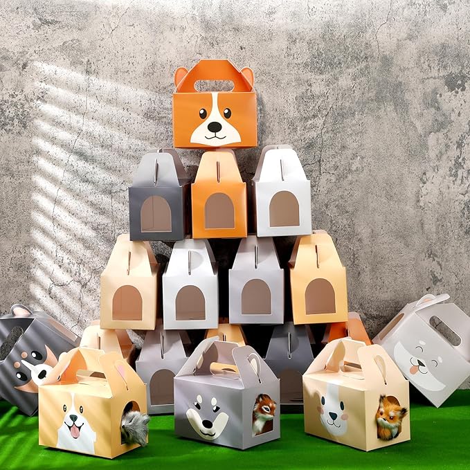 Fainne 24 Pcs Party Favors Boxes Foldable Treat Gift Boxes Candy Goodie Cases Decorations Adopt Pet Gift for Birthday Wedding Bridal Shower Party Favors(Cute Dog)