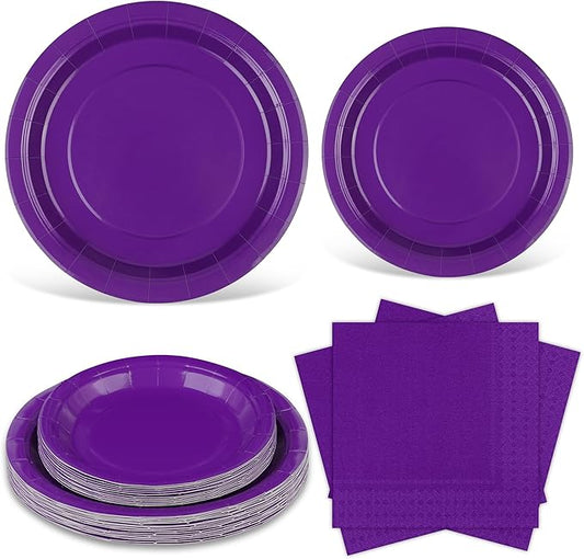 Ruisita 48 Pieces Dark Purple Party Supplies Solid Dark Purple Tableware Including 7 Inch and 9 Inch Paper Dinner Plates 2 Ply Napkins for Wedding, Birthday Party, Picnic, Barbecue (Serves 16)