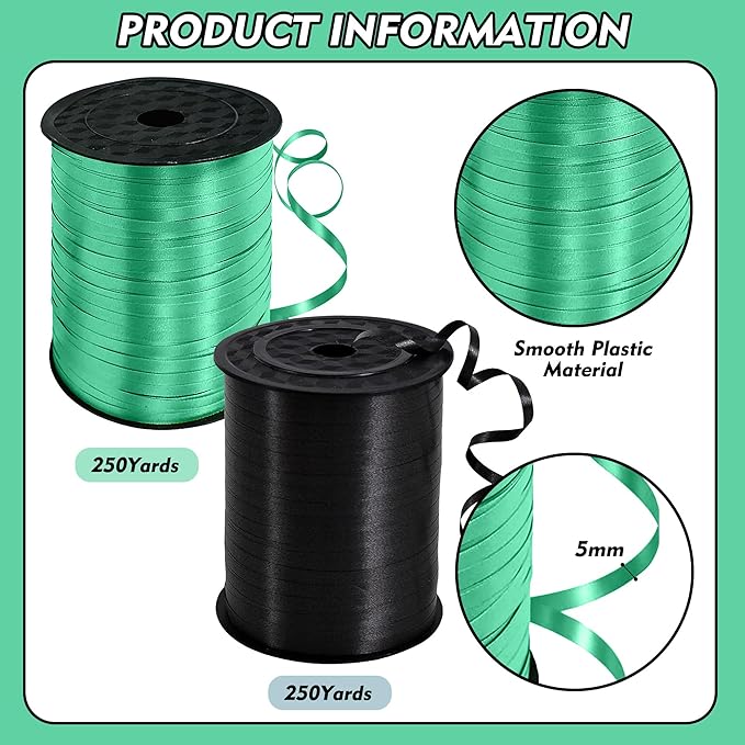 TONIFUL 500 Yards Curling Ribbon-Balloon Ribbon-Balloon String for Art&Craft Decor,Gift Wrapping,Ribbons and Bows for Christmas New Year Birthday Gifts Graduation Supplies (Black Green)