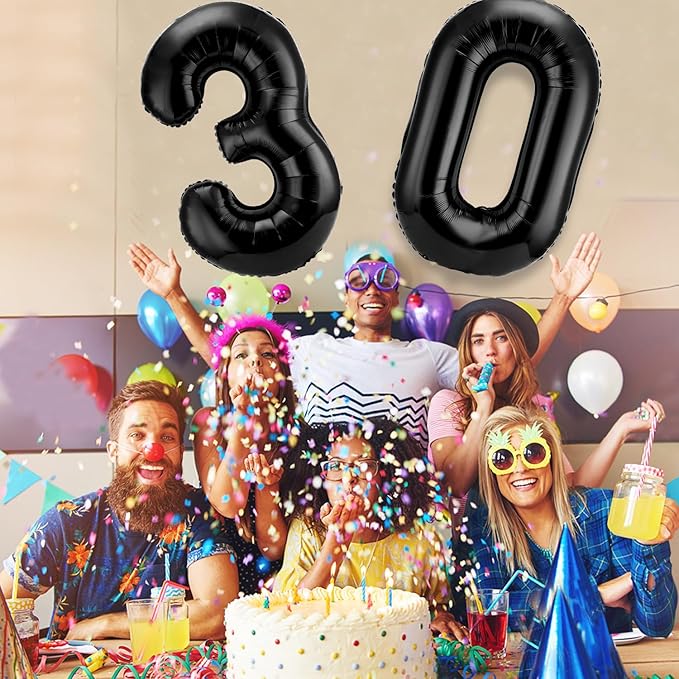 Gejoy 40 Inch Number 30 Balloons Jumbo 30 Foil Giant Number 30 Balloons for 30th Birthday Party Decorations and Rip to My 20s Anniversary Event(Black)