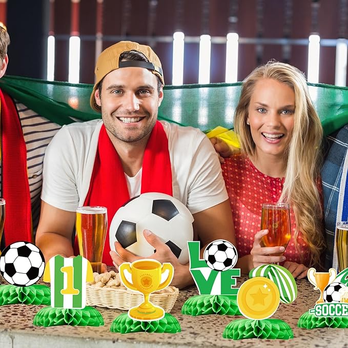 Soccer Party Decorations 12 Pcs Soccer Honeycomb Centerpieces, Soccer Theme Party Supplies Table Decorations for Boys Birthday Party, Soccer Decor for Party Soccer Birthday Decor
